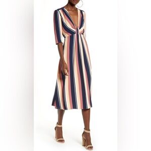 NWT Leith Deep V-Neck Stripe Midi Dress | Size Medium | Nordstrom Exclusive